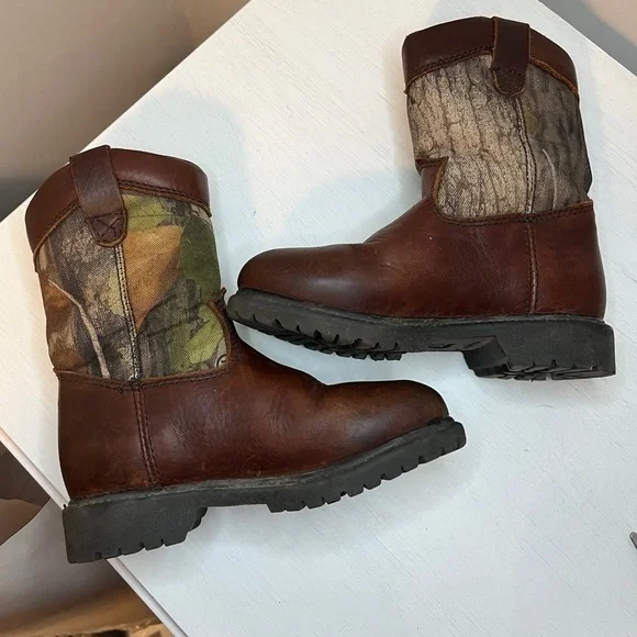 LaCrosse Wellington Youth Sz 13 Waterproof Leather CAMO Pull on Cowboy Boot - Picture 7 of 9